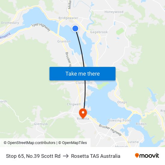 Stop 65, No.39 Scott Rd to Rosetta TAS Australia map