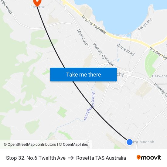 Stop 32, No.6 Twelfth Ave to Rosetta TAS Australia map