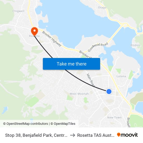 Stop 38, Benjafield Park, Central Ave to Rosetta TAS Australia map