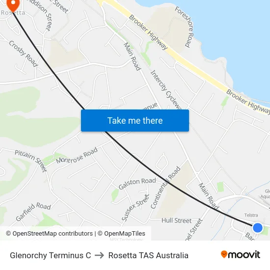 Glenorchy Terminus C to Rosetta TAS Australia map