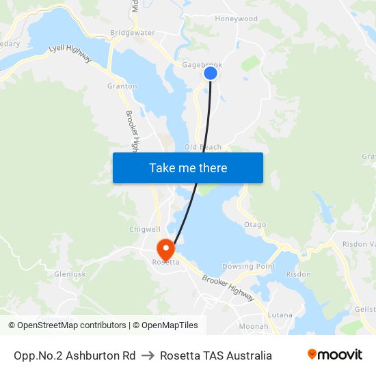 Opp.No.2 Ashburton Rd to Rosetta TAS Australia map