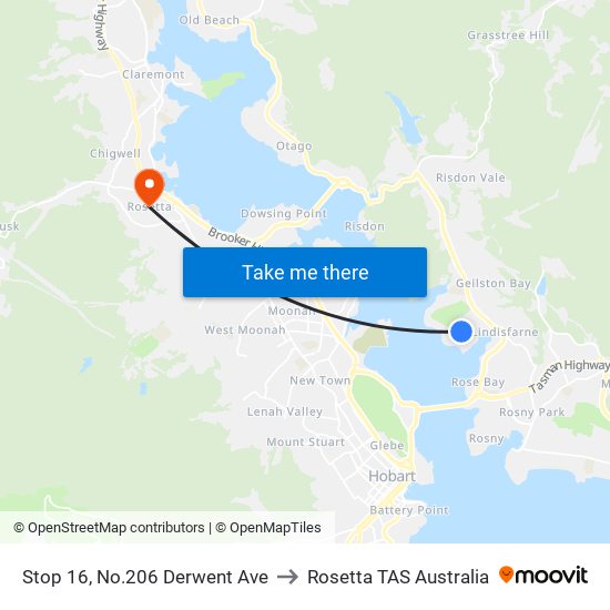 Stop 16, No.206 Derwent Ave to Rosetta TAS Australia map