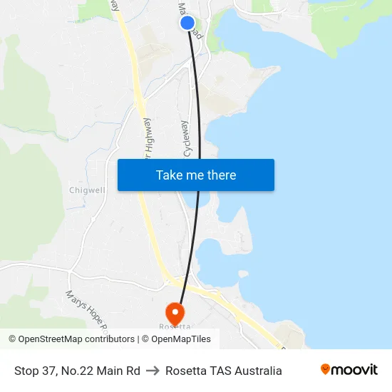 Stop 37, No.22 Main Rd to Rosetta TAS Australia map