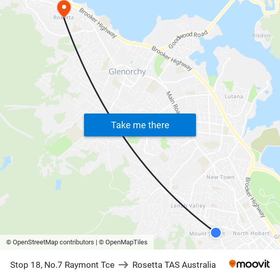 Stop 18, No.7 Raymont Tce to Rosetta TAS Australia map