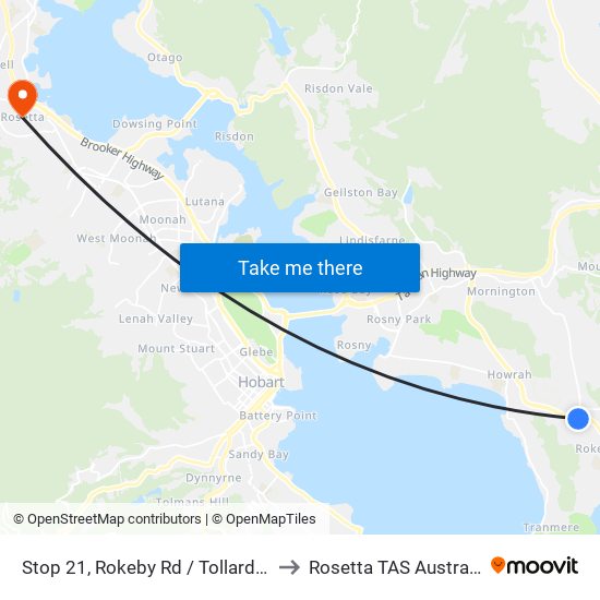 Stop 21, Rokeby Rd / Tollard Dr to Rosetta TAS Australia map