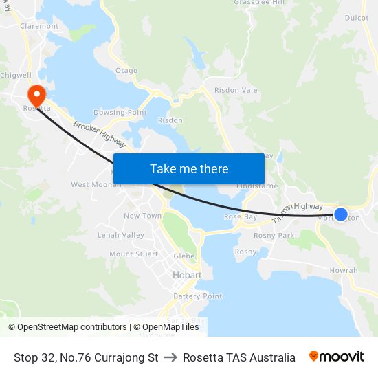 Stop 32, No.76 Currajong St to Rosetta TAS Australia map