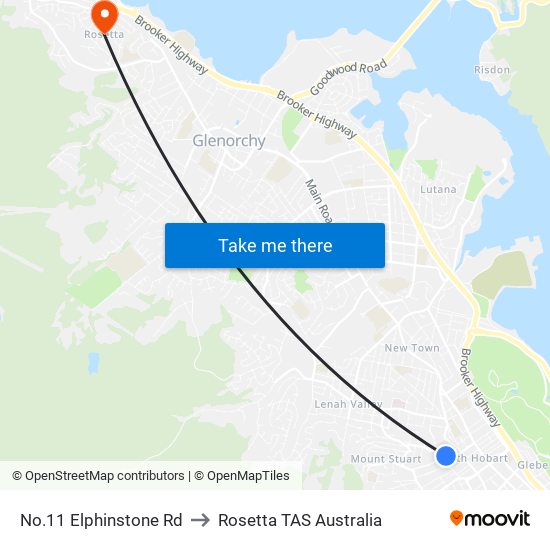 No.11 Elphinstone Rd to Rosetta TAS Australia map