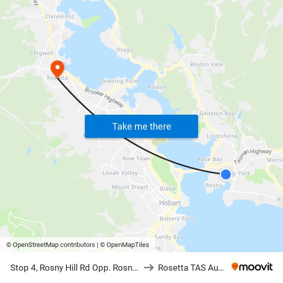 Stop 4, Rosny Hill Rd Opp. Rosny College to Rosetta TAS Australia map