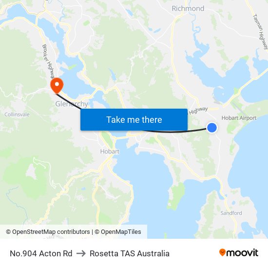 No.904 Acton Rd to Rosetta TAS Australia map