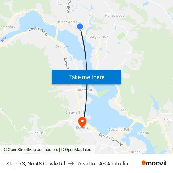 Stop 73, No.48 Cowle Rd to Rosetta TAS Australia map