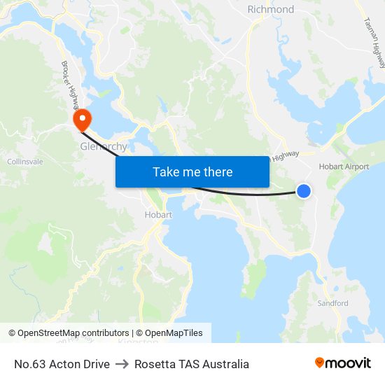 No.63 Acton Drive to Rosetta TAS Australia map