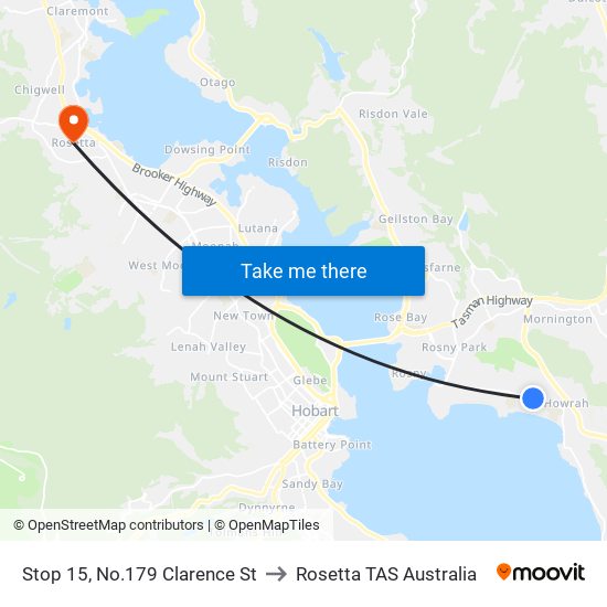 Stop 15, No.179 Clarence St to Rosetta TAS Australia map