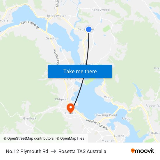 No.12 Plymouth Rd to Rosetta TAS Australia map