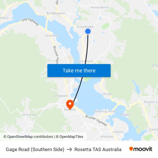 Gage Road (Southern Side) to Rosetta TAS Australia map