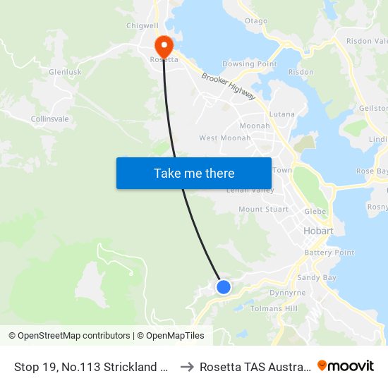 Stop 19, No.113 Strickland Ave to Rosetta TAS Australia map