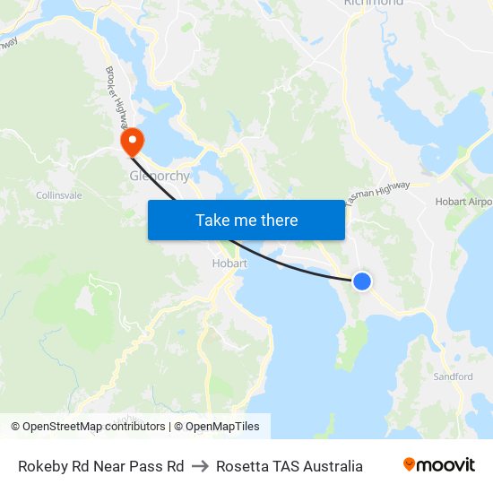 Rokeby Rd Near Pass Rd to Rosetta TAS Australia map