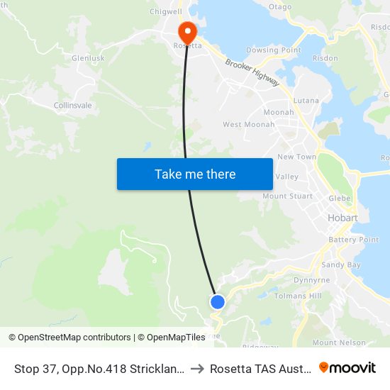 Stop 37, Opp.No.418 Strickland Ave to Rosetta TAS Australia map