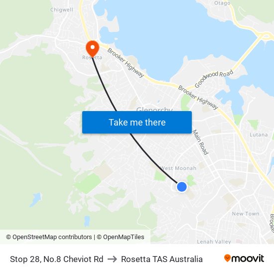 Stop 28, No.8 Cheviot Rd to Rosetta TAS Australia map