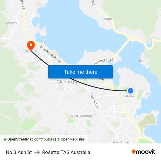 No.3 Ash St to Rosetta TAS Australia map