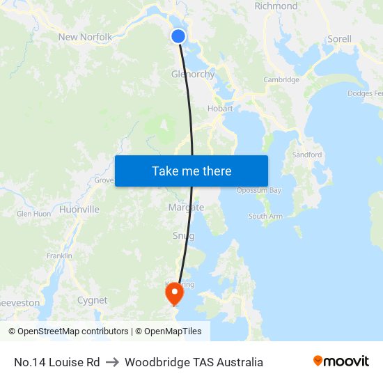 No.14 Louise Rd to Woodbridge TAS Australia map