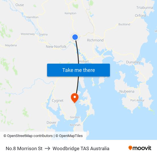 No.8 Morrison St to Woodbridge TAS Australia map