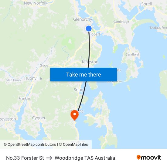 No.33 Forster St to Woodbridge TAS Australia map