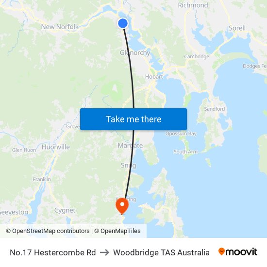 No.17 Hestercombe Rd to Woodbridge TAS Australia map