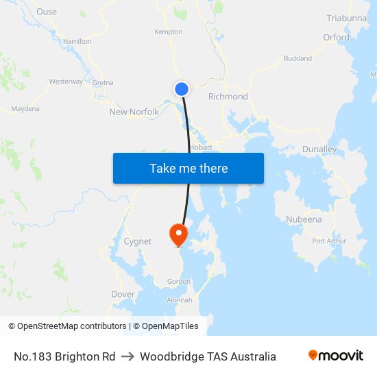 No.183 Brighton Rd to Woodbridge TAS Australia map