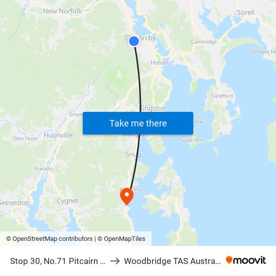 Stop 30, No.71 Pitcairn St to Woodbridge TAS Australia map