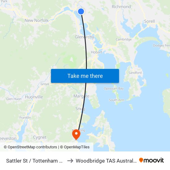 Sattler St  / Tottenham Rd to Woodbridge TAS Australia map