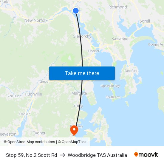 Stop 59, No.2 Scott Rd to Woodbridge TAS Australia map