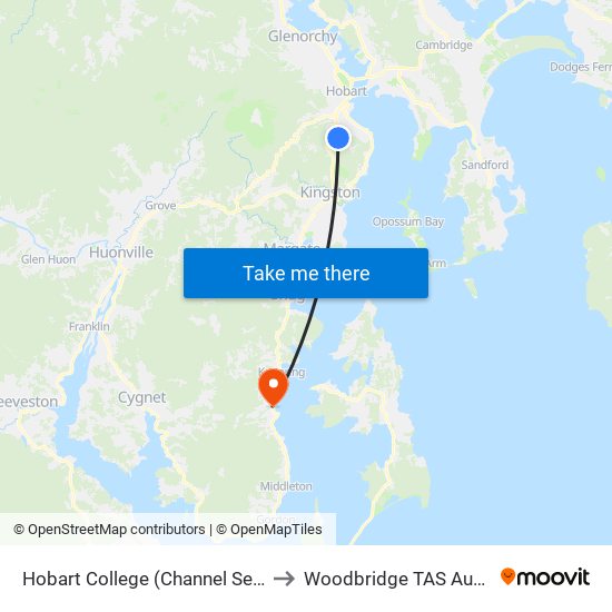 Hobart College (Channel Services) to Woodbridge TAS Australia map