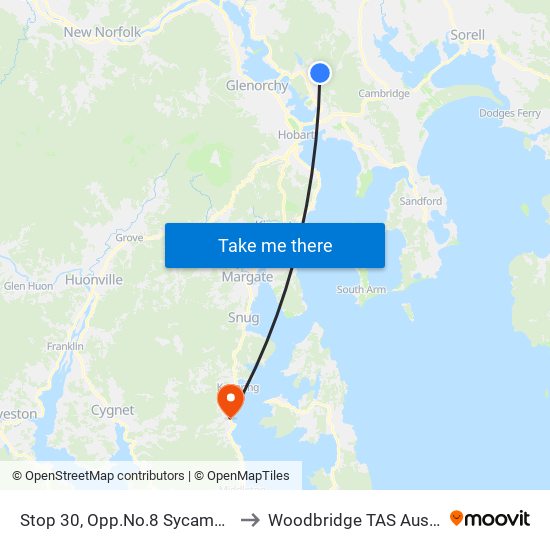 Stop 30, Opp.No.8 Sycamore Rd to Woodbridge TAS Australia map