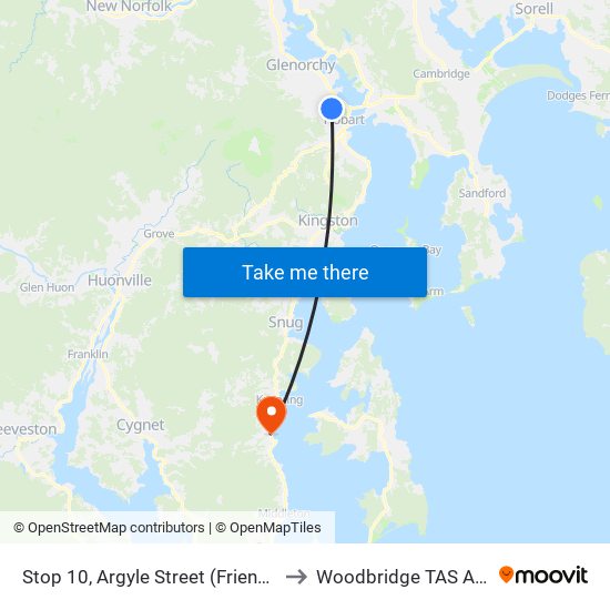 Stop 10, Argyle Street (Friends School) to Woodbridge TAS Australia map