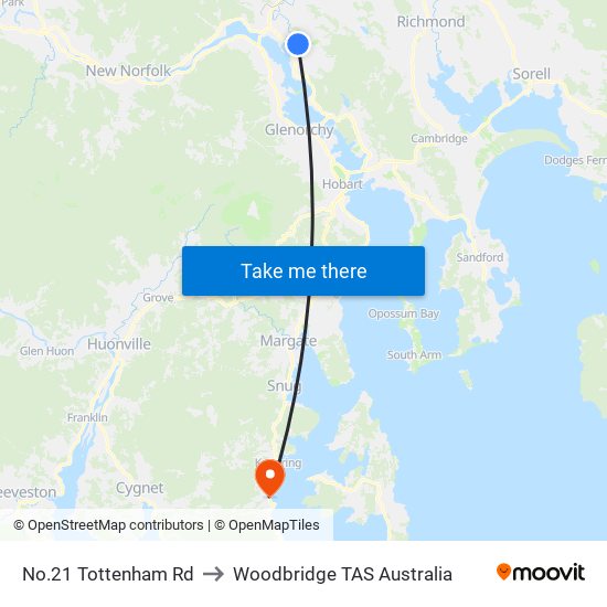 No.21 Tottenham Rd to Woodbridge TAS Australia map