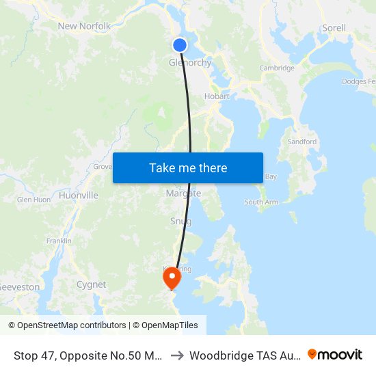 Stop 47, Opposite No.50 Maroni Rd to Woodbridge TAS Australia map