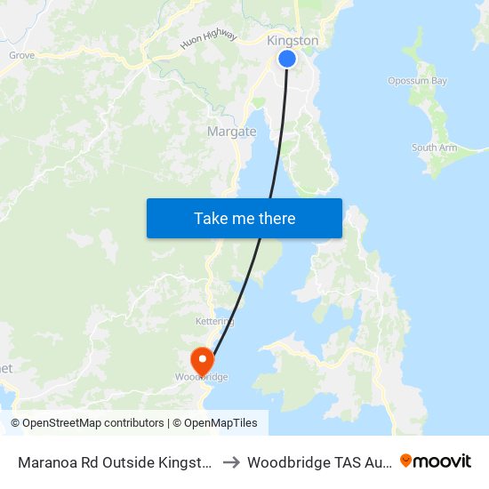 Maranoa Rd Outside Kingston Town to Woodbridge TAS Australia map