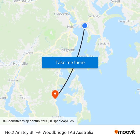 No.2 Anstey St to Woodbridge TAS Australia map