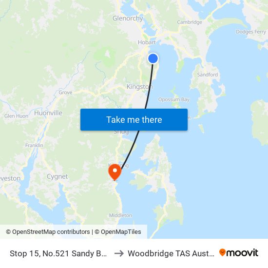 Stop 15, No.521 Sandy Bay Rd to Woodbridge TAS Australia map