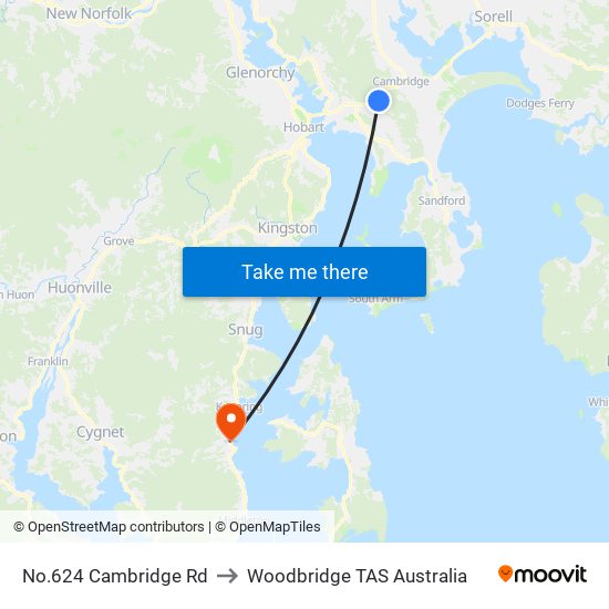No.624 Cambridge Rd to Woodbridge TAS Australia map