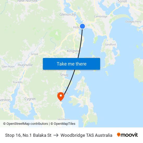 Stop 16, No.1 Balaka St to Woodbridge TAS Australia map