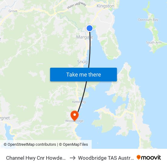 Channel Hwy Cnr Howden Rd to Woodbridge TAS Australia map