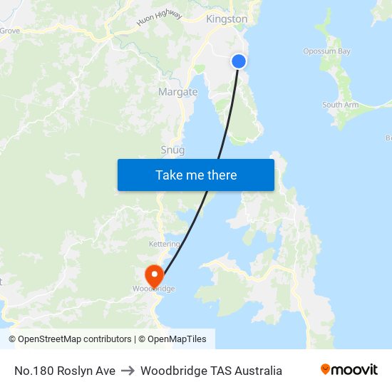 No.180 Roslyn Ave to Woodbridge TAS Australia map