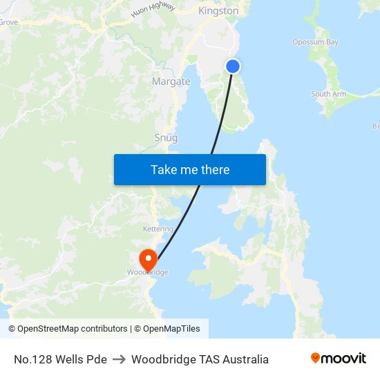 No.128 Wells Pde to Woodbridge TAS Australia map