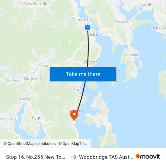 Stop 16, No.255 New Town Rd to Woodbridge TAS Australia map