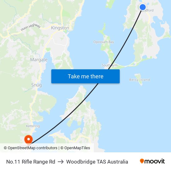 No.11 Rifle Range Rd to Woodbridge TAS Australia map