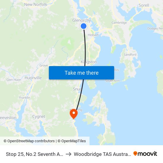 Stop 25, No.2 Seventh Ave to Woodbridge TAS Australia map