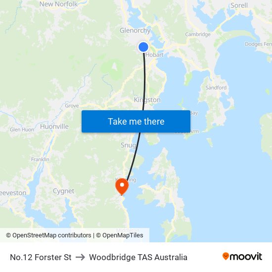 No.12 Forster St to Woodbridge TAS Australia map