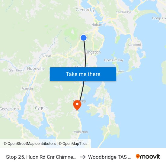 Stop 25, Huon Rd Cnr Chimney Pot Hill Rd to Woodbridge TAS Australia map