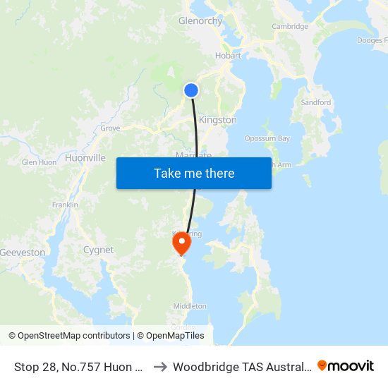 Stop 28, No.757 Huon Rd to Woodbridge TAS Australia map